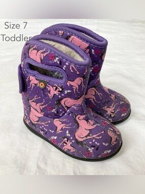 BOGS Size 7 Toddler Purple Unicorn Waterproof Fleece Lined Rain Boots Spring